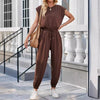 Summer Loose Sleeveless Long Jumpsuit With Backless Design Fashion Elastic Waist And Pockets Straight Jumpsuit Womens Clothing