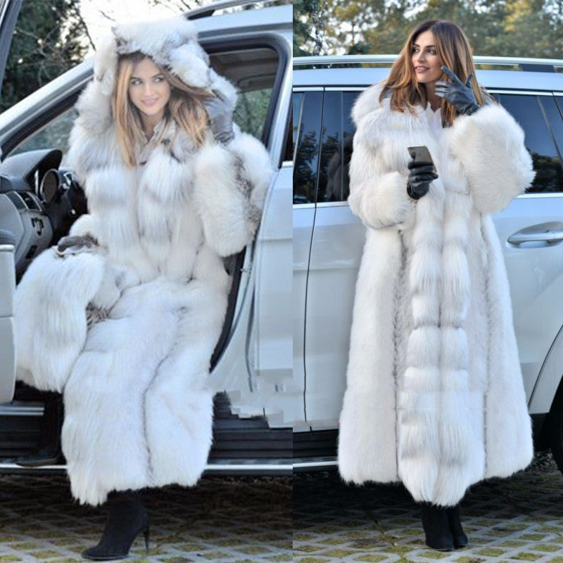 Women's Long Style White Long Fur Coat