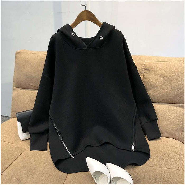 Candy Five-color Hooded Hem Zipper Thin Casual Sweater