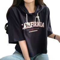 Casual Letter Hooded Short Sleeve Loose Half-sleeved T-shirt Top