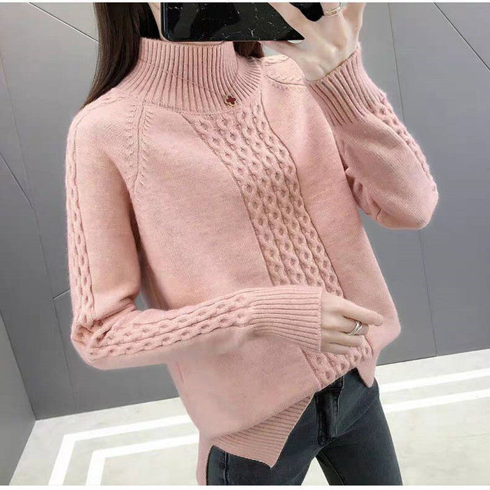 Solid Color Twist Half Turtleneck Pullover Sweater