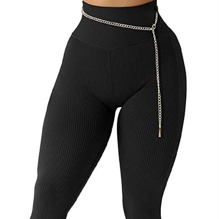 Women's Sports Cotton Concave Downward Striped Sheath Leggings