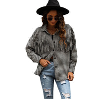 Fashion Plaid Houndstooth Shirt Autumn Winter Women's Long Sleeves