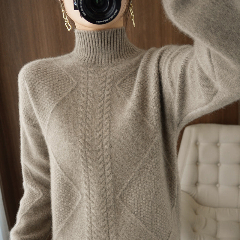 New Style High Neck Ladies Cashmere Sweater Fashion Loose