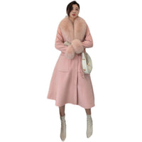 Korean Version Large Fur Collar Slim Fit Medium Long Woolen Coat