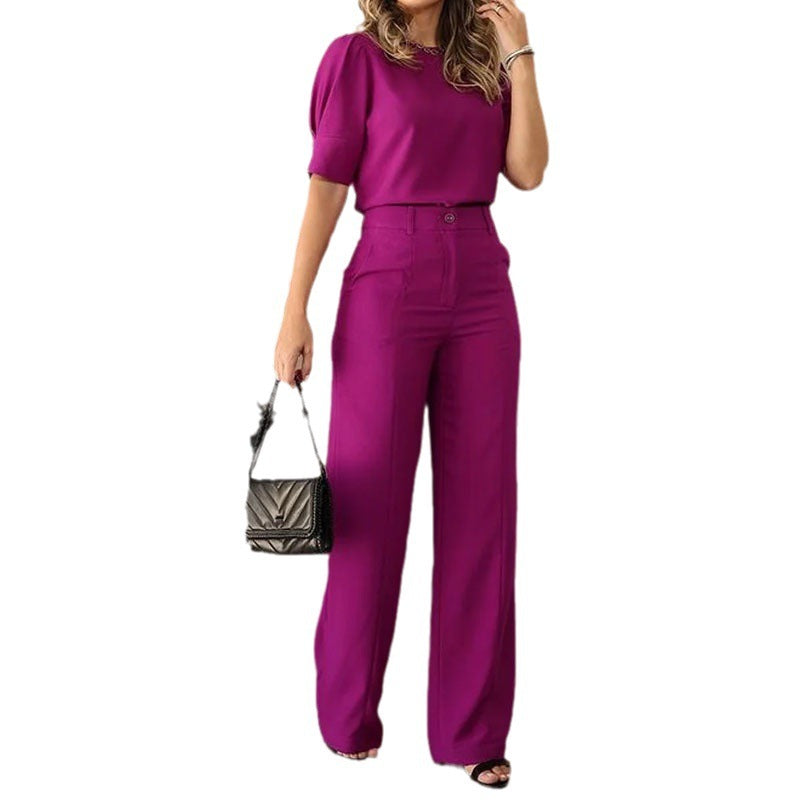 Women's Suit Casual Loose Short Sleeves Trousers Two-piece Set