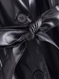 Stylish Belted Faux Leather Trench Coat