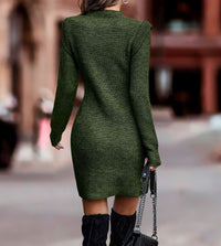 Solid Color Round Neck Long Sleeve Sexy Dress Sweater