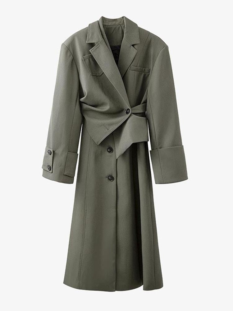 Irregular-panel Single-breasted Lapel Long Coat