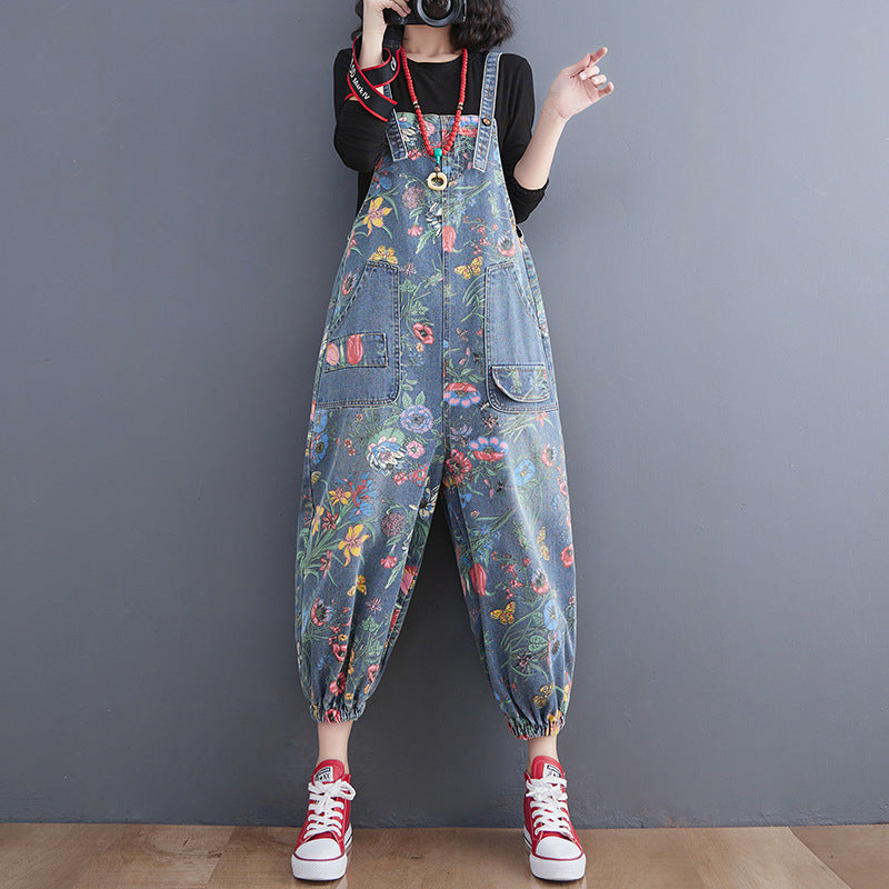 Spring Lean Print Jean Overalls For Women