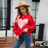 Round Neck Love Sweater Pullover Plus Size Peach Heart Sweater