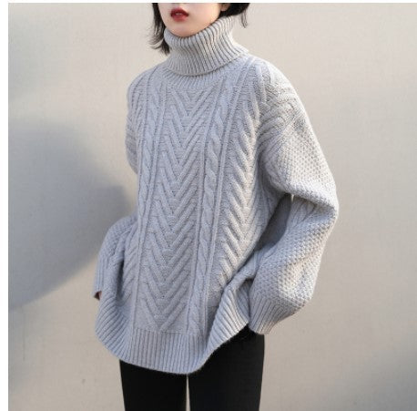 Korean Version Of The High Neck Twist Jumper Female Vintage