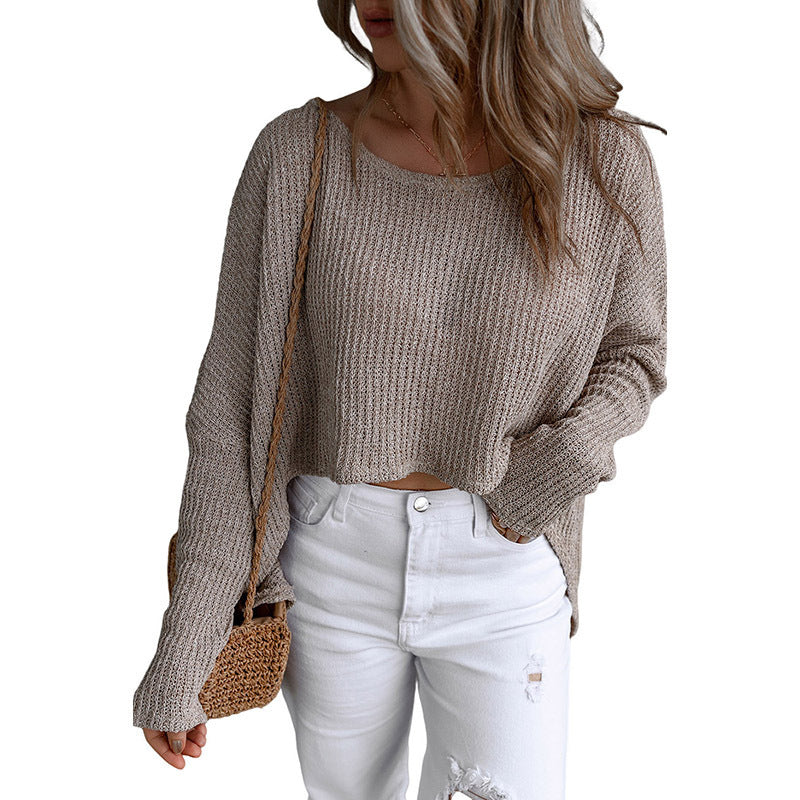 European And American Short Midriff Outfit Slimming Long Sleeve Top