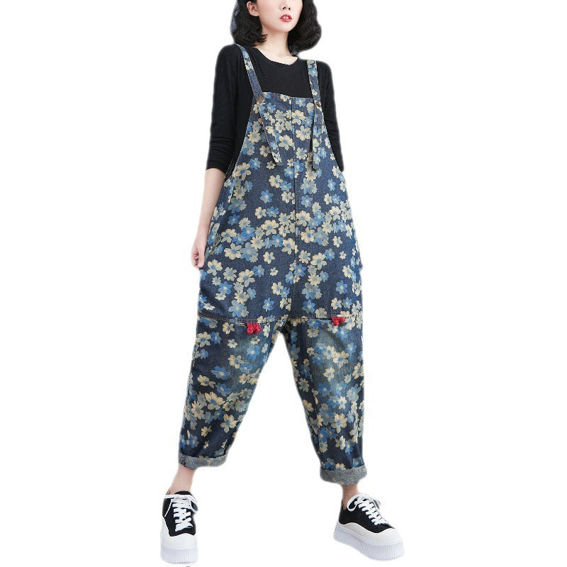 Korean Version Of The New Large Size Retro Print Jeans