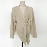 Pit Stripe Knitted Cardigan With Waist Strap Thickened Sweater