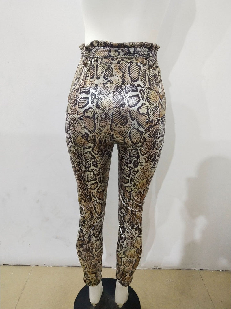 Women's Casual Snakeskin Bronzed Print Harem Pants