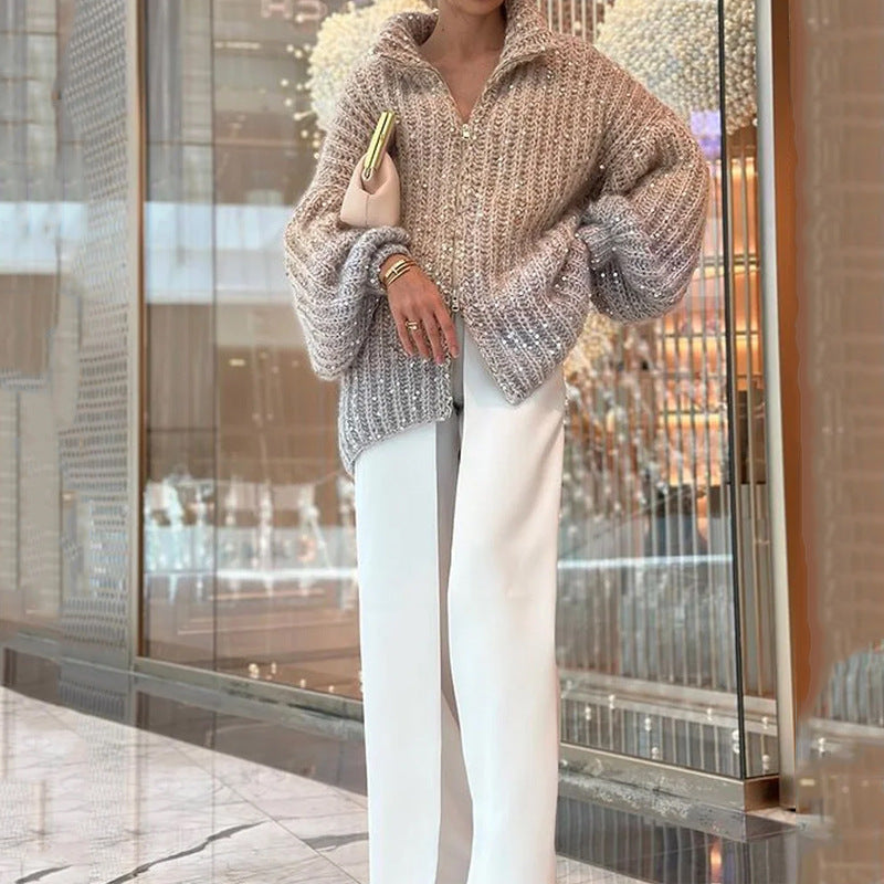 Comfortable Sequined V-neck Sweater