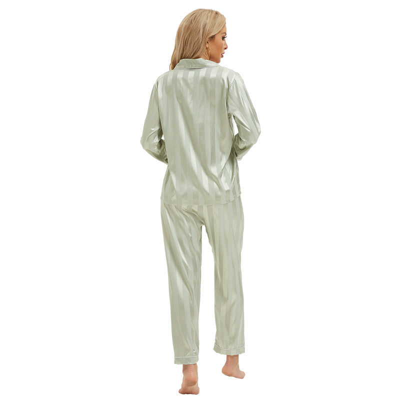 Artificial Silk Bold Stripes Long-sleeved Home Wear European And American Style Pajamas Plus Size