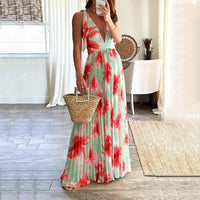 Lady Sexy Backless Print Pleated Dress