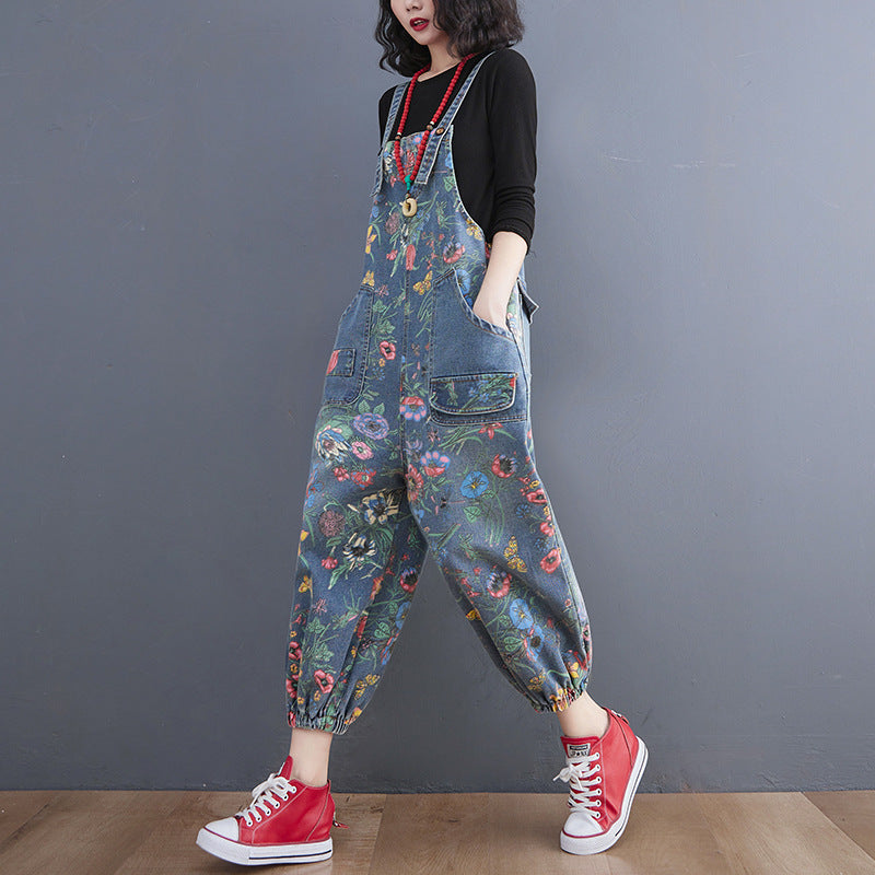 Spring Lean Print Jean Overalls For Women