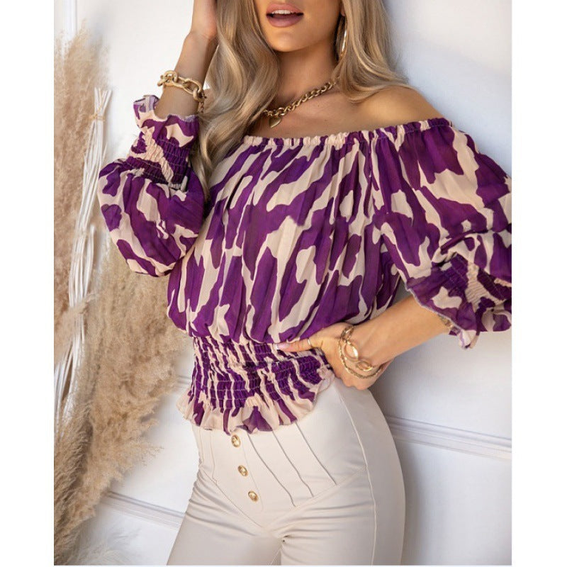 Women's Fashion Sexy Off-the-shoulder Printed Shirt T-shirt