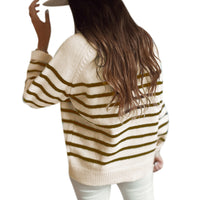 Women's Striped Pullover Top Fashion Button Cardigan