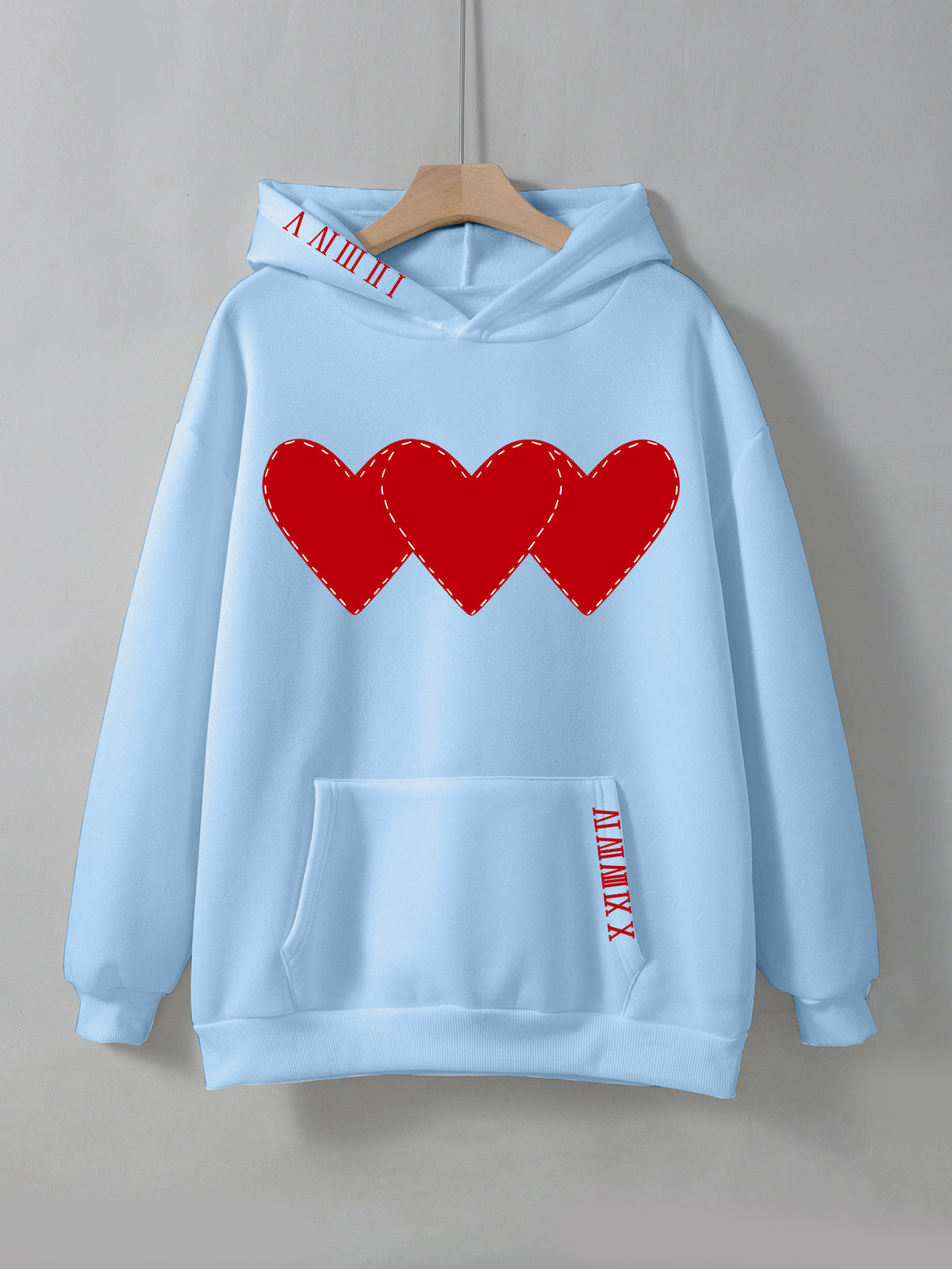 Women's Brushed Hoody Heart Shape Printed Drawstring Hoodie