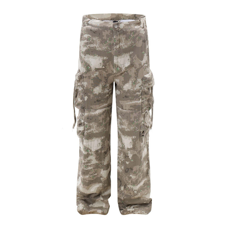 Multi-pocket Camouflage Denim Overalls Loose Wide-leg Straight Trousers