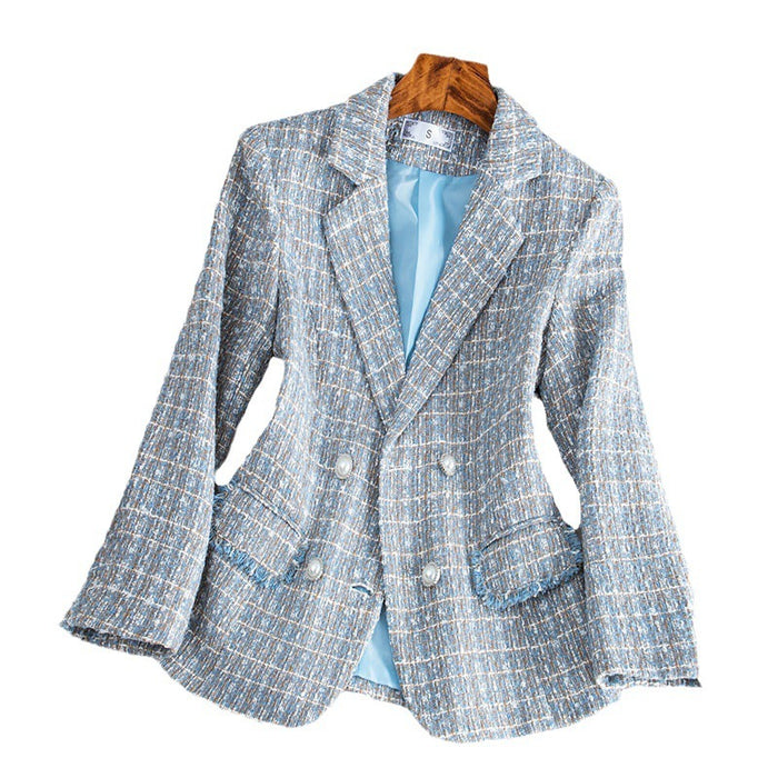 Socialite Style Plaid Tweed Woolen Coat