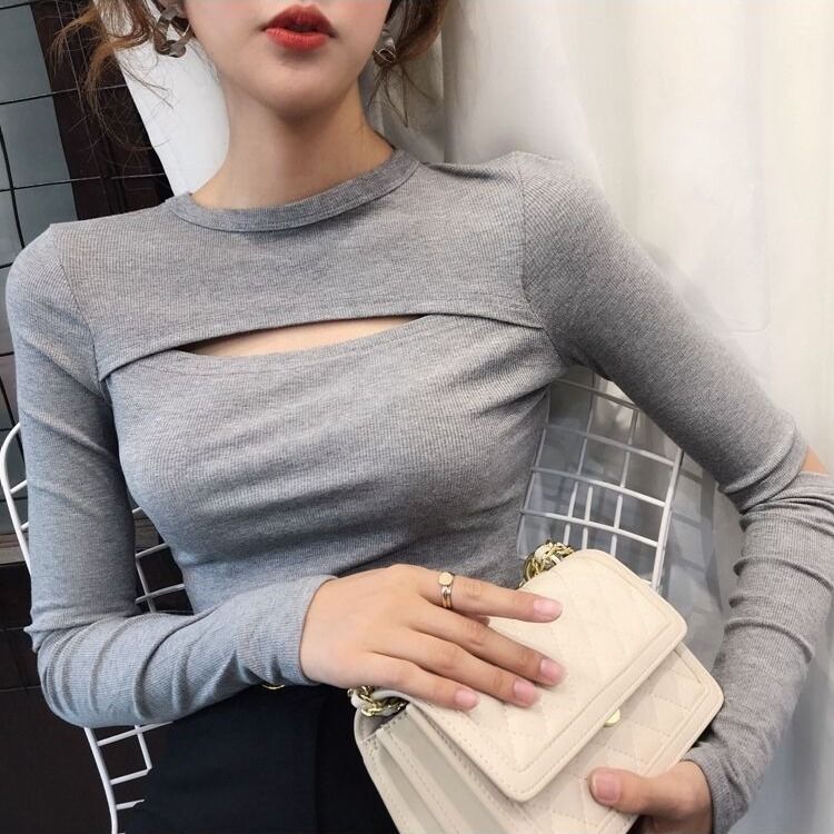 Cotton Long Sleeved T-shirt Women's Ins Slim Bottoming Shirt