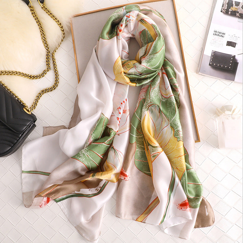 Simulation Silk Holiday Lotus Sunscreen Silk Scarf