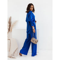 Loose Elastic Wrinkle Long-sleeved Shirt Wide-leg Pants Casual Suit