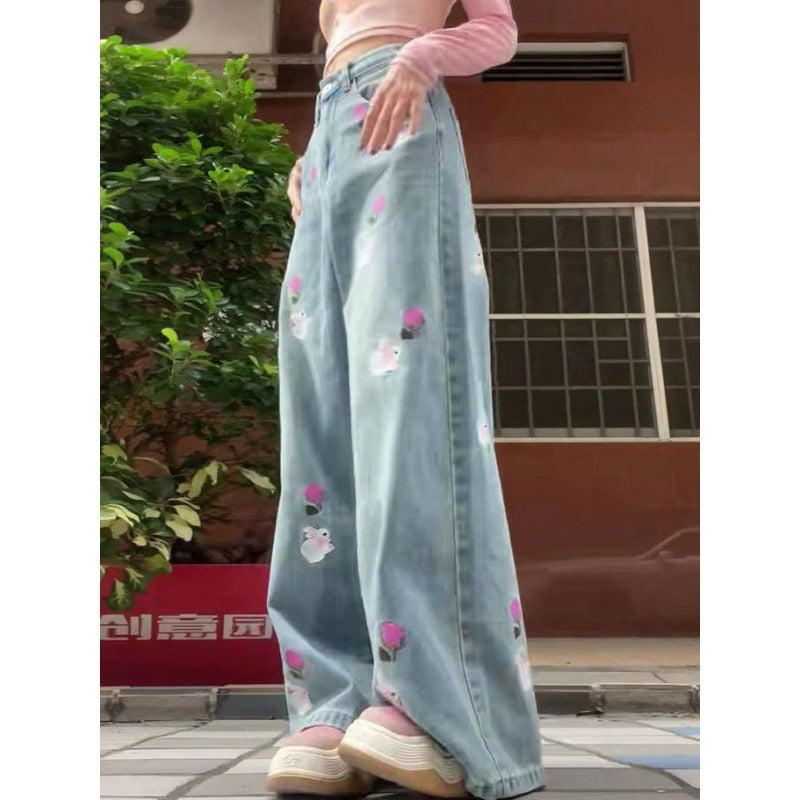 High Waist Loose Straight Casual Wide-leg Trousers