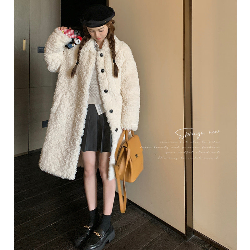 Mid-length Winter Circle One-piece Lamb Wool Coat