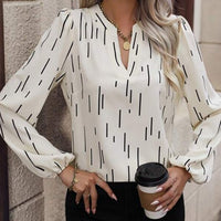 Women's V-neck Long-sleeved Slim-fit Printed Shirt