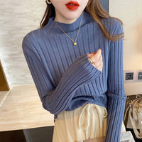 Hollow Striped Mock-neck Bottoming Shirt Women's Sweater