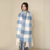 European And American Mohair Plush Warm Leisure Versatile Lattice Scarf