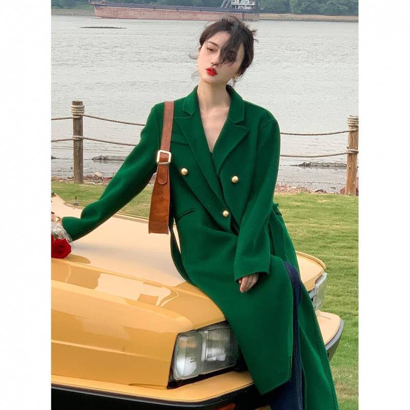 Coat Women's Suit Collar Woolen Long Coat