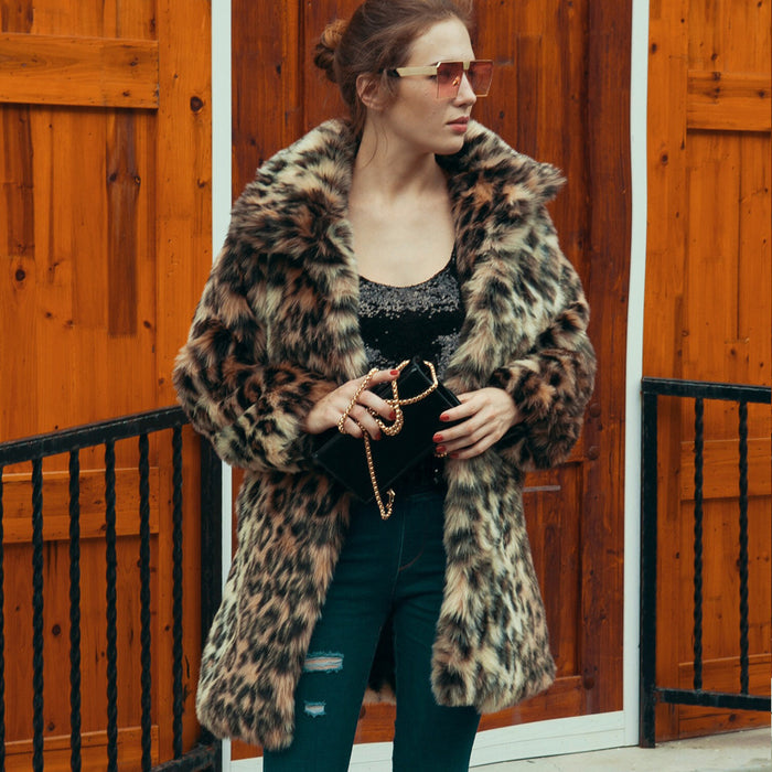 European And American Lapel Leopard Like Fur Coat