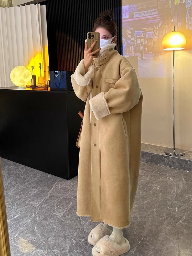 Thickened Imitation Fur Coat Overcoat Women's Long Lamb Suede