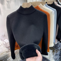 Women's Autumn Plush Thickened Half High Collar Solid Color Knitted Undercoat Sweater