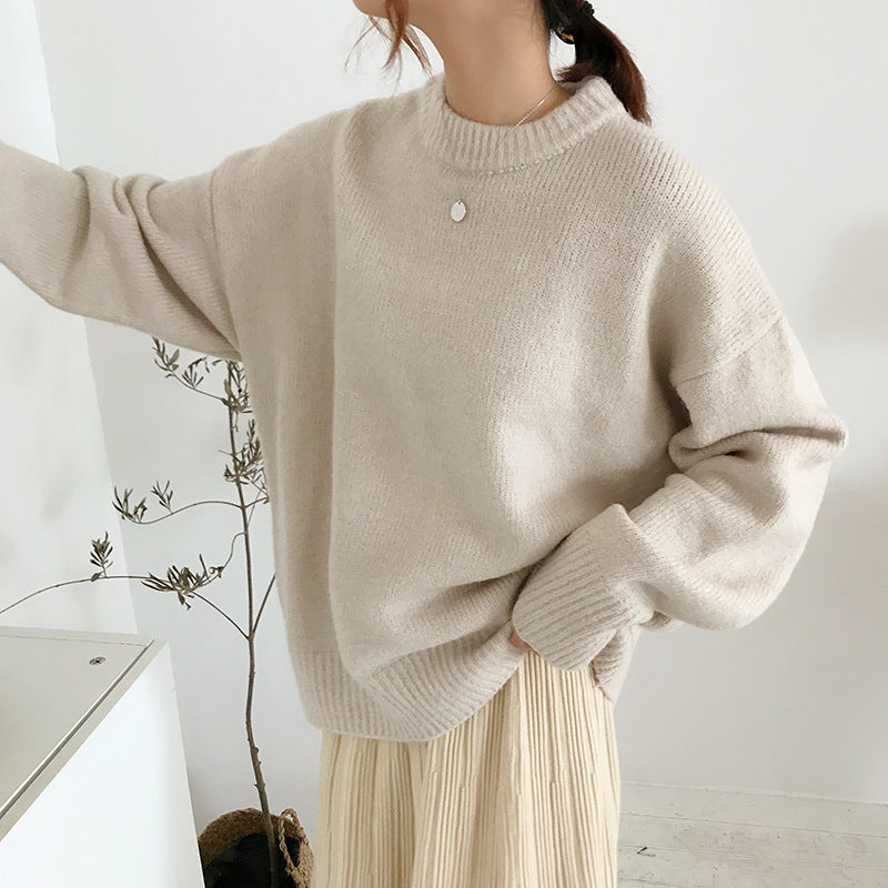 Fall Winter Relaxed Slouchy Round Neck Pullover Solid Top