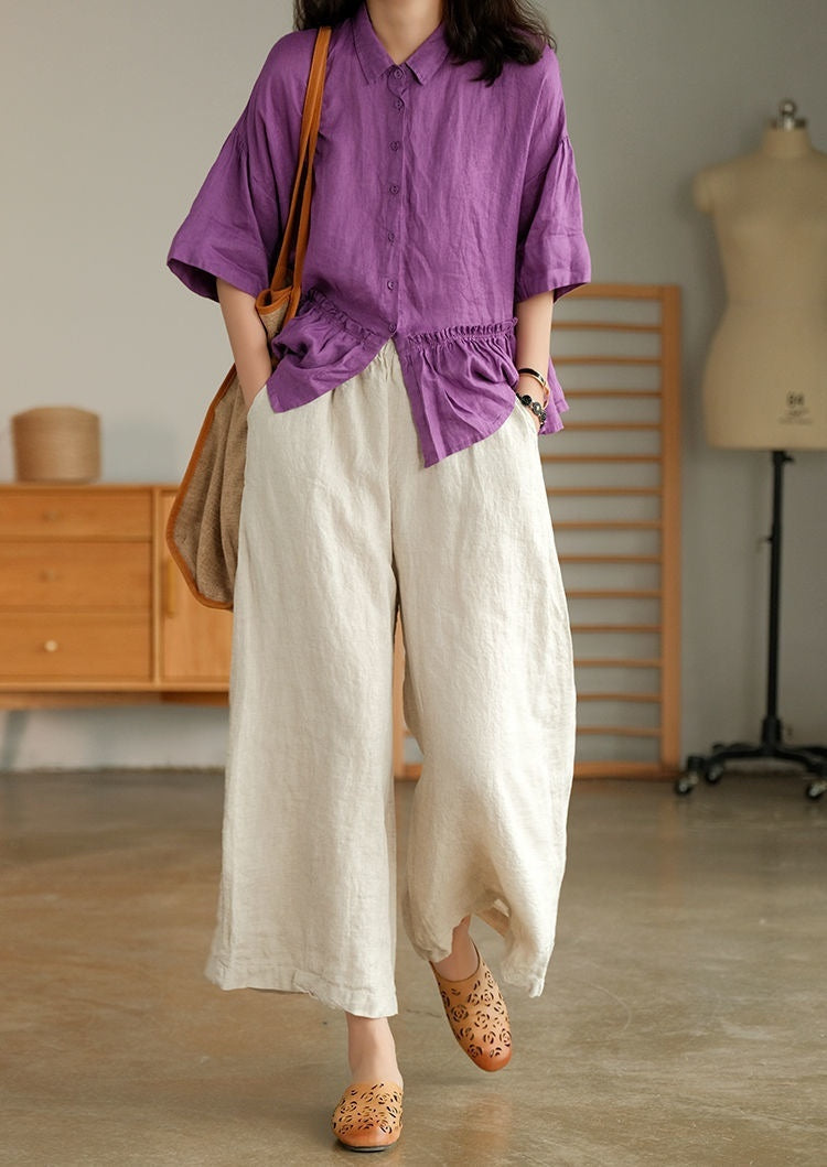 Cotton And Linen Cropped Wide-leg Casual Straight Breathable Slim Fit Casual Pants