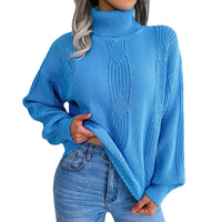 High Neck Fried Dough Twist Lantern Sleeve Bottomed Sweater For Women