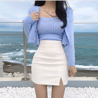 Women Autumn New Thin Short Jacket Knitted Cardigan Two Pieces