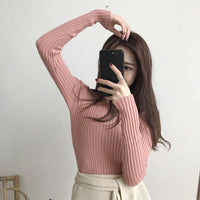 Women's Round Neck Cored Yarn Slimming Knitted Long Sleeve Slim Fit Skinny Warm Sweater