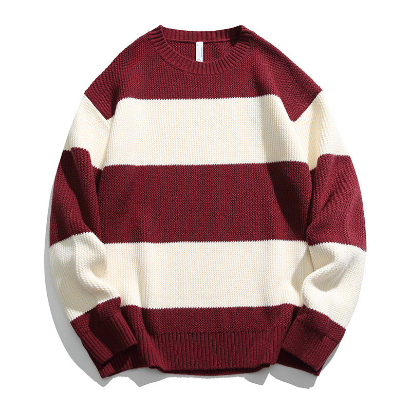 Autumn And Winter Striped Contrast Color Round Neck Sweater Men And Women Loose Leisure All-matching Couple