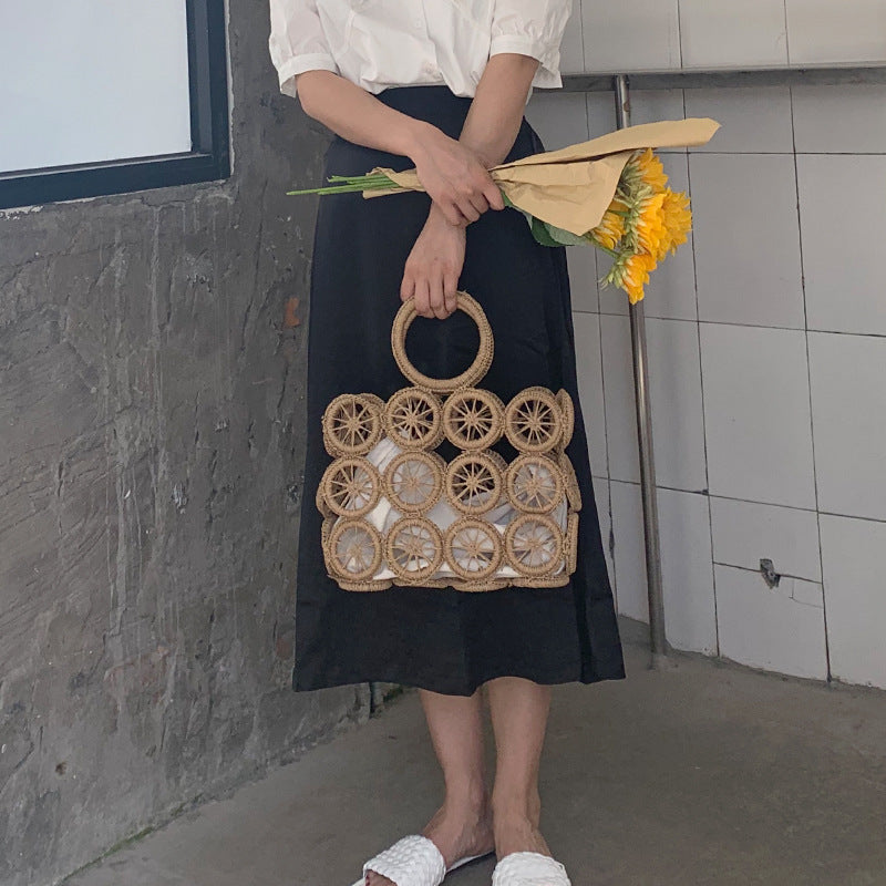 The New Circle Hollow Paper Rope Woven Bag Diagonal Straw