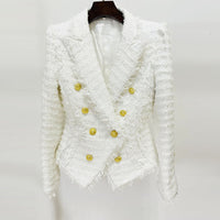 European And American Star Fashion Tassel Fringe Tweed Slim Suit Jacket