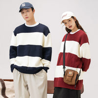 Autumn And Winter Striped Contrast Color Round Neck Sweater Men And Women Loose Leisure All-matching Couple